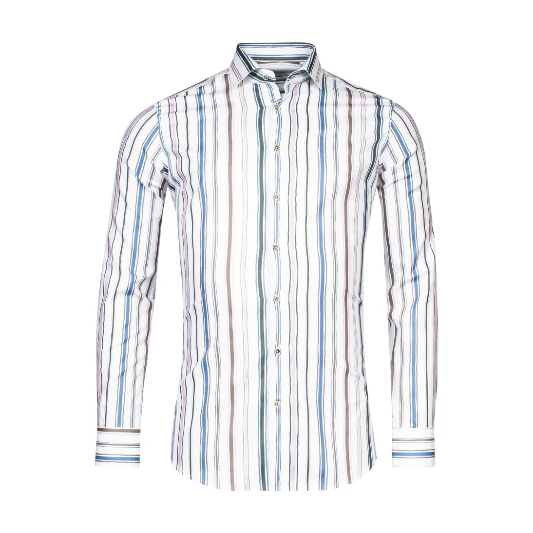 Giordano Watercolour Stripe White Cotton Shirt 417832 Multi Stripe