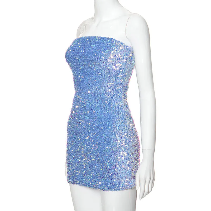 Glamorous Sparkle: Sequined Tube Top Hip Skirt Dress