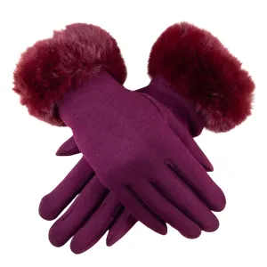 Gloves Burgundy Ribbon with Fur Cuff