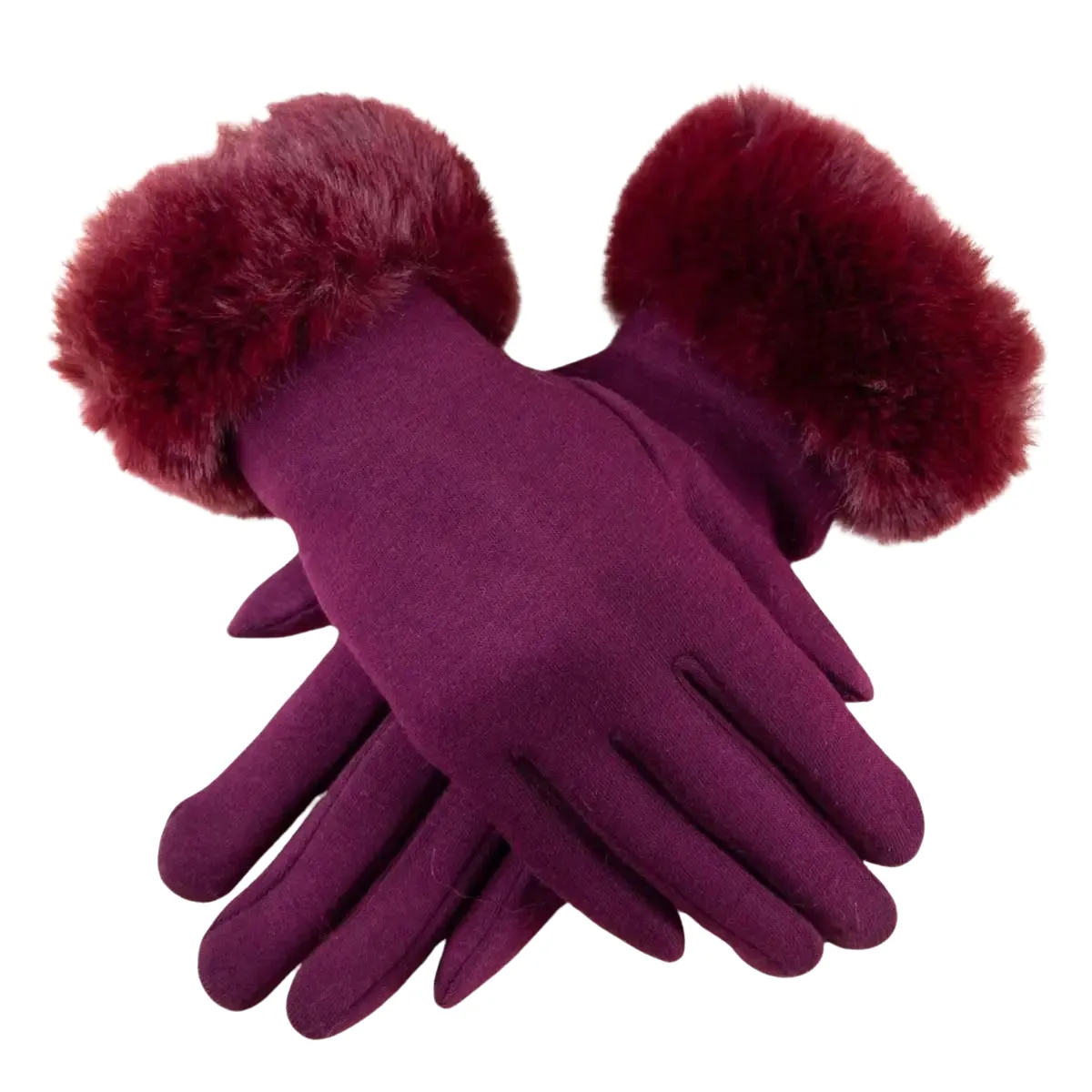 Gloves Burgundy Ribbon with Fur Cuff