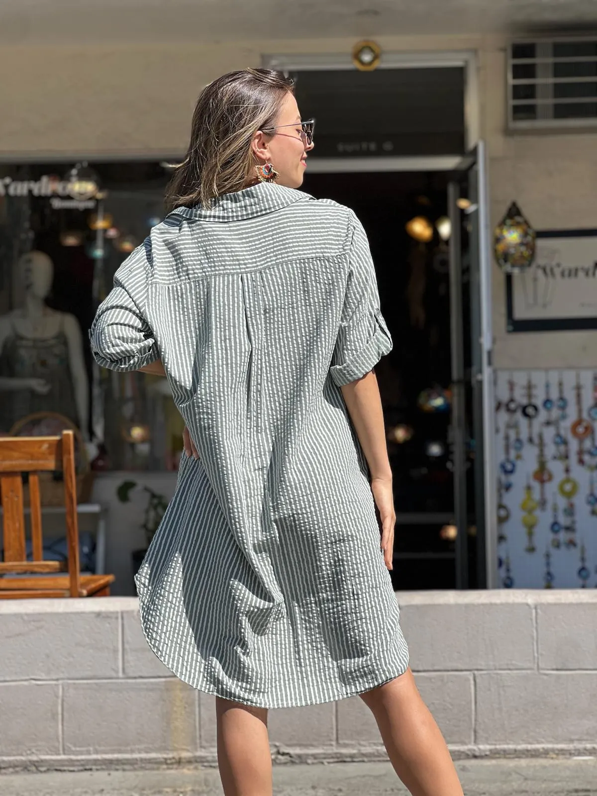 Green Striped Shirt Dress