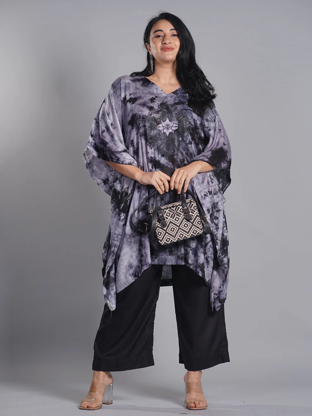 Grey Rayon TieDyeKurta - Ash