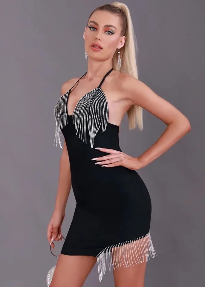 Halter Back-Tied Tassel Decor Mini Dress