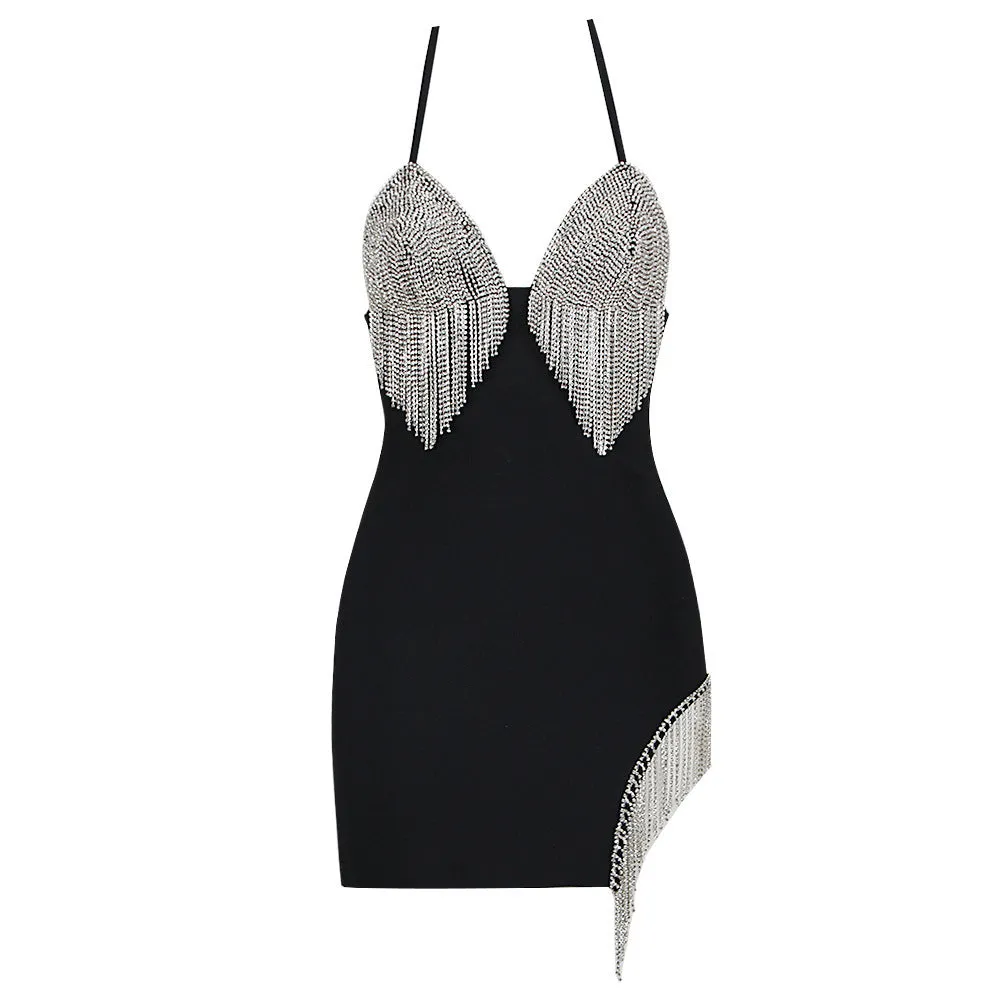 Halter Back-Tied Tassel Decor Mini Dress