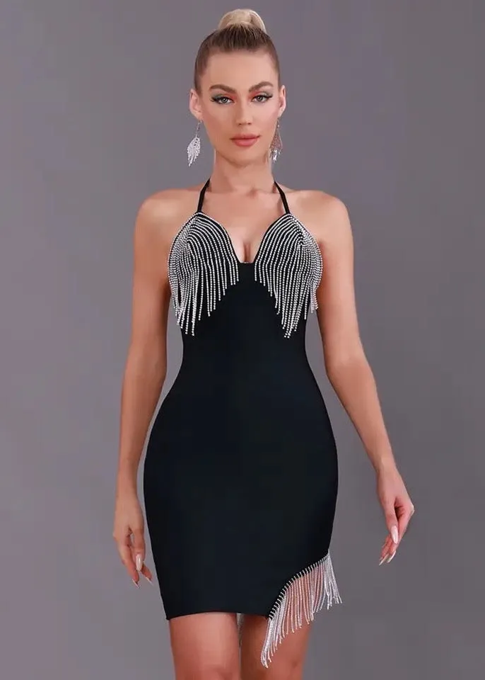 Halter Back-Tied Tassel Decor Mini Dress