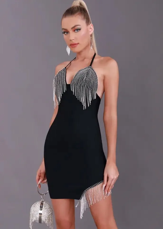 Halter Back-Tied Tassel Decor Mini Dress