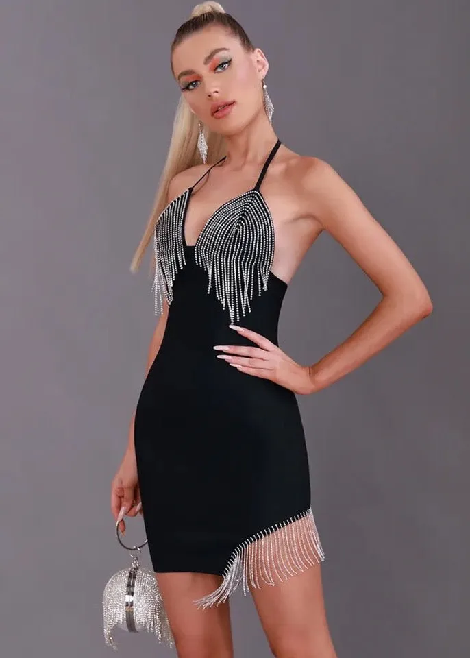 Halter Back-Tied Tassel Decor Mini Dress
