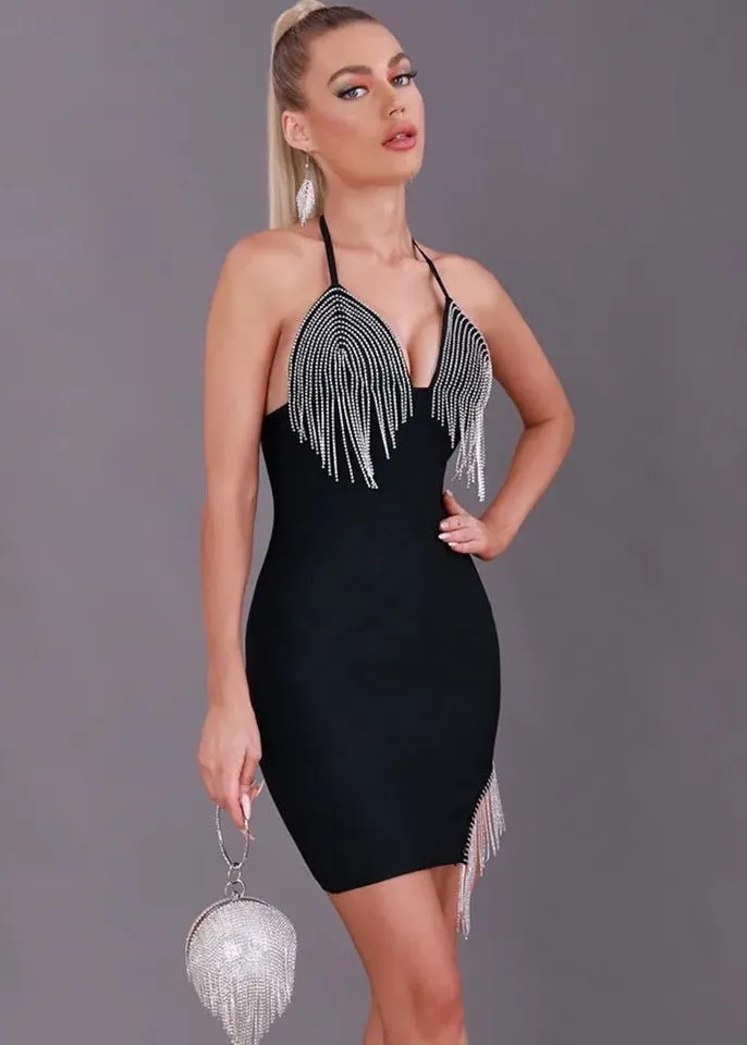 Halter Back-Tied Tassel Decor Mini Dress