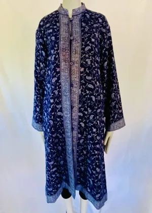 Hand Embroidered Long Jacket -  Navy Blue