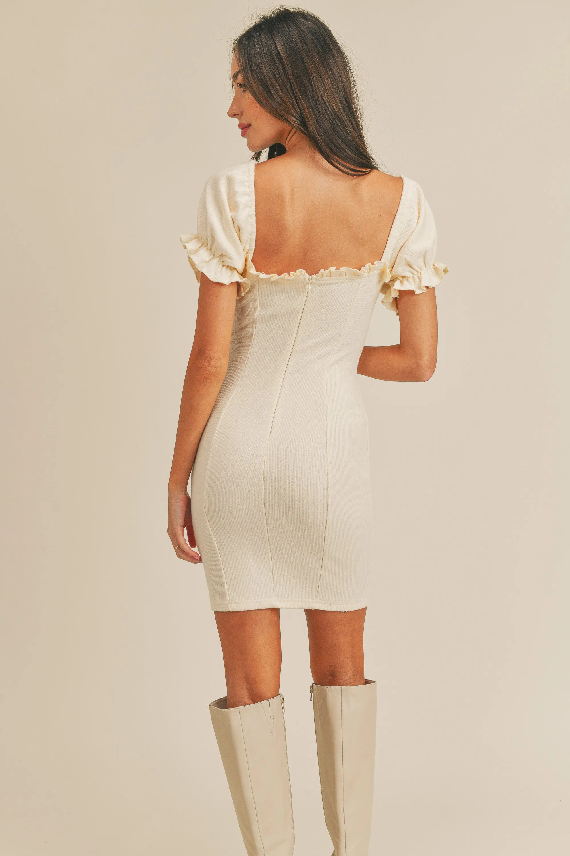 HARRIOT RIFFLE DETAIL BODYCON MINI DRESS