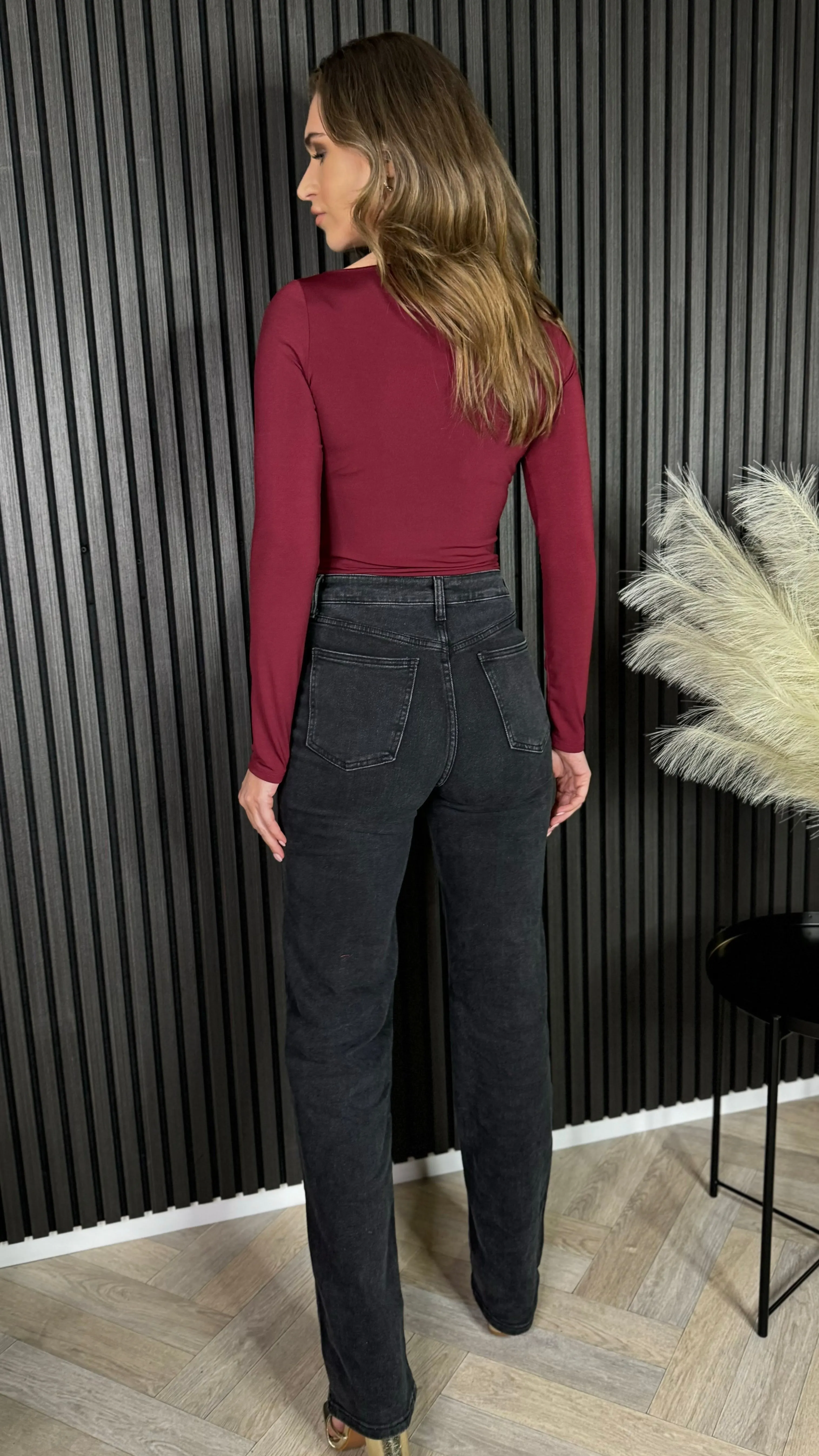 Helena Burgundy Gold Buckle Detail Bodysuit