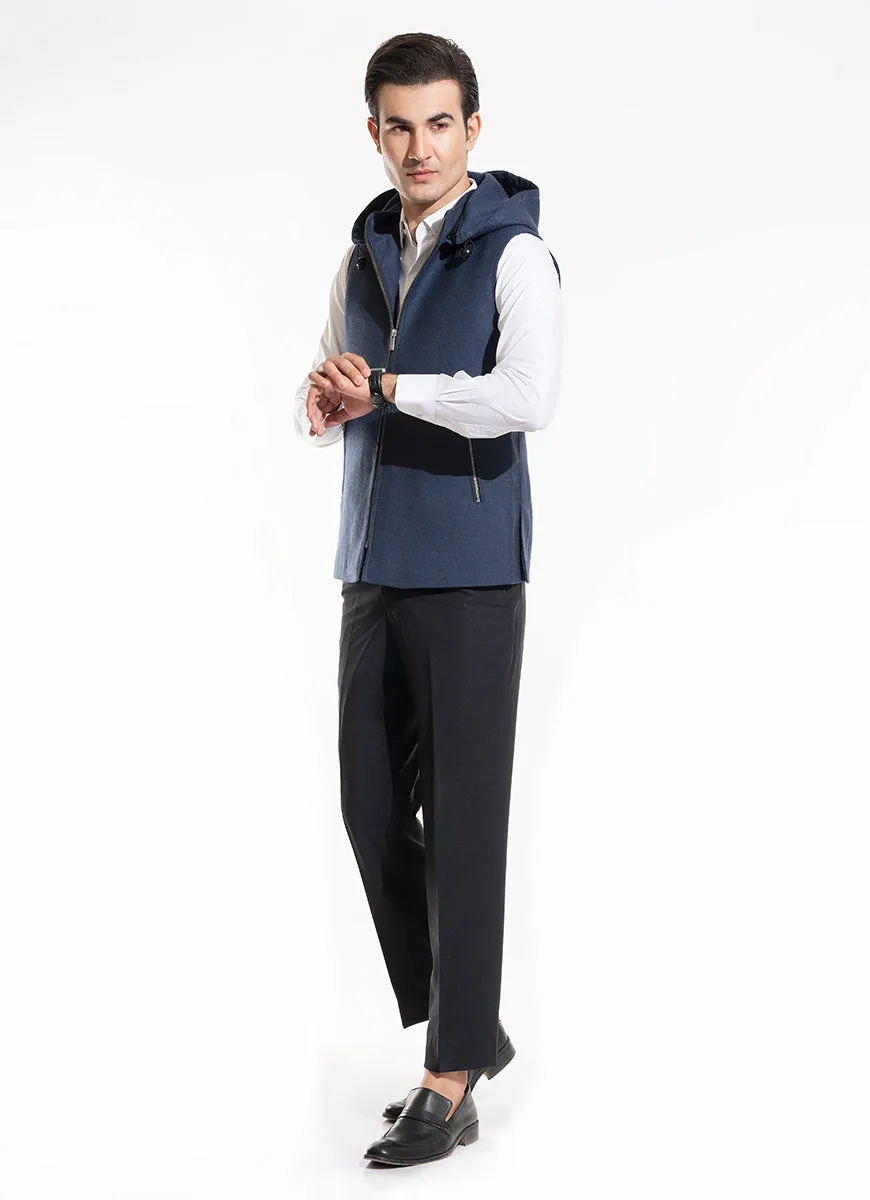 High Neck Hoodies - Worsted Tweed Blue Plain