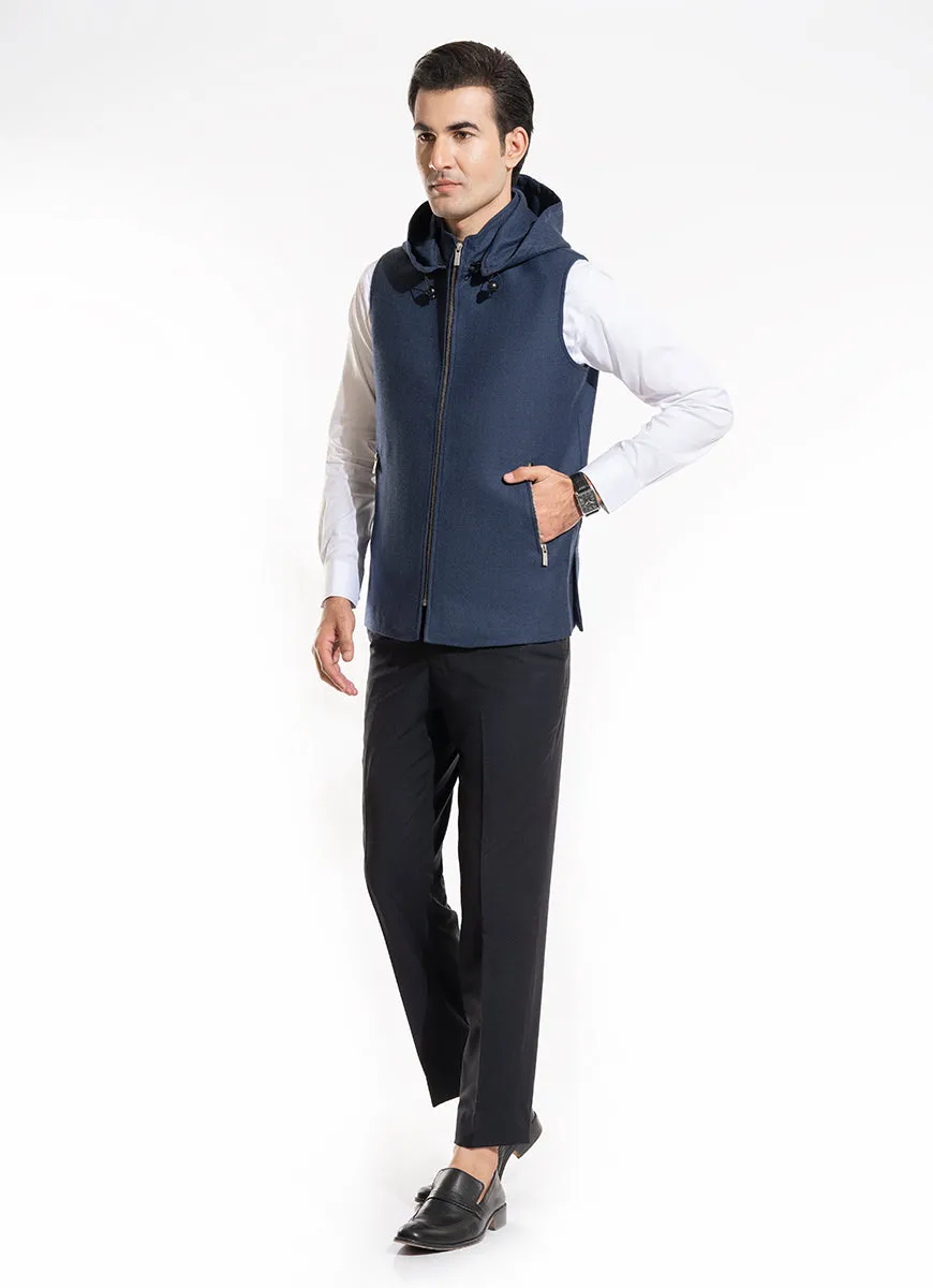 High Neck Hoodies - Worsted Tweed Blue Plain