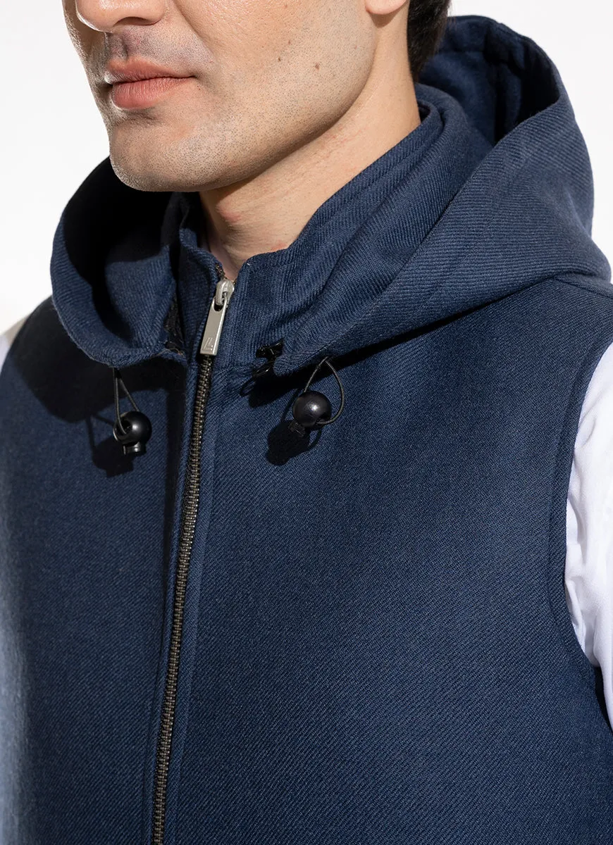 High Neck Hoodies - Worsted Tweed Blue Plain