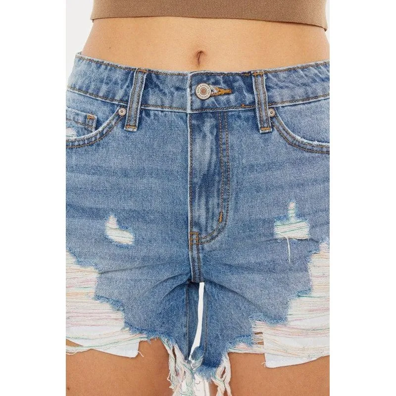 High rise rainbow threads shorts jeans