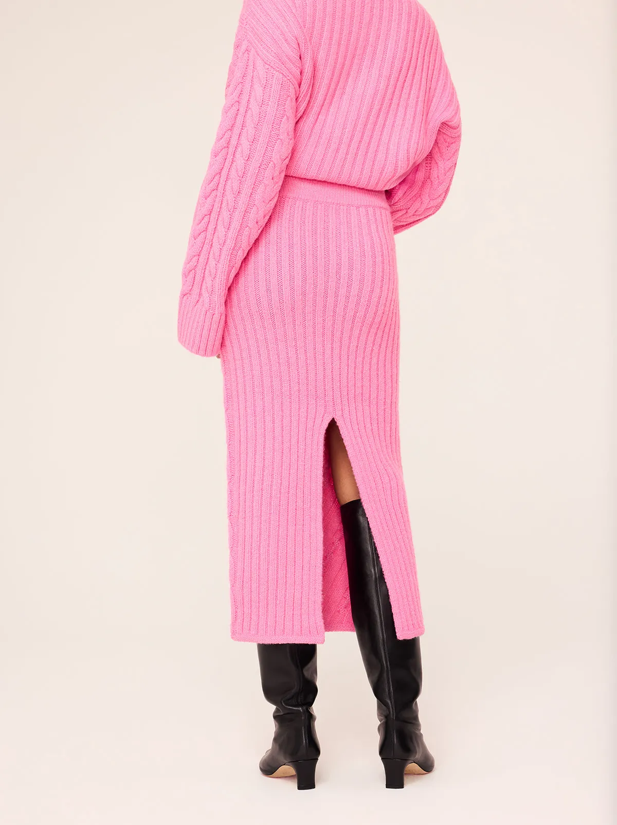 Imelda Pink Cable Knit Midi Skirt