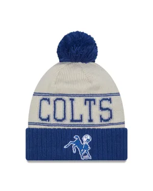 Indianapolis Colts New Era 2023 Sideline Historic Pom Cuffed Knit Hat - Cream/Royal