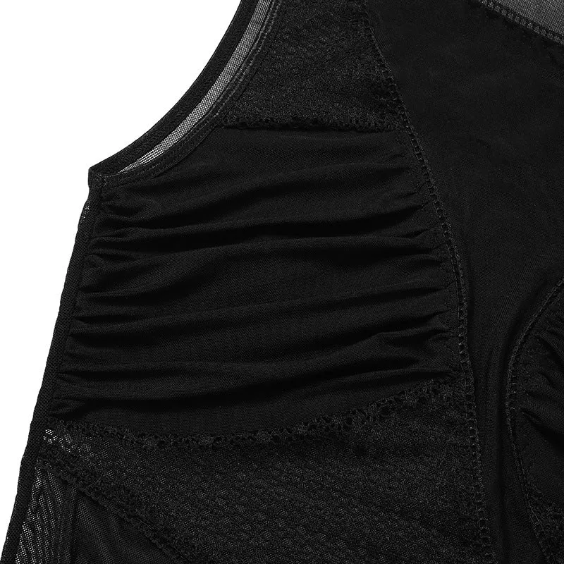 Irregular Design Lace Hollow Sheer Unique Bodysuit with Artistic Appeal
