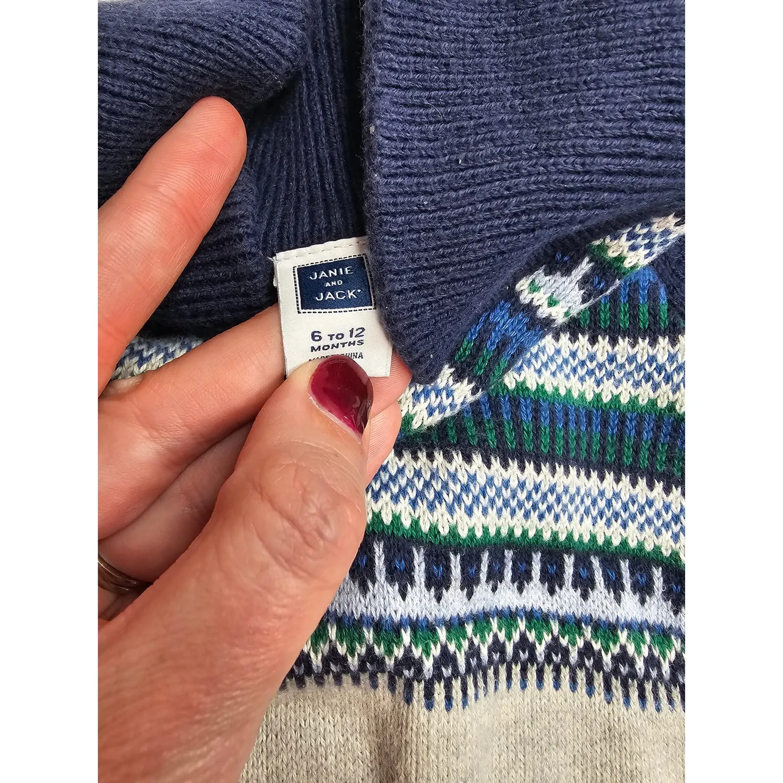 Janie and Jack Baby Boys Sz 6-12M One Piece Long Sleeve Knit Nordic Outfit