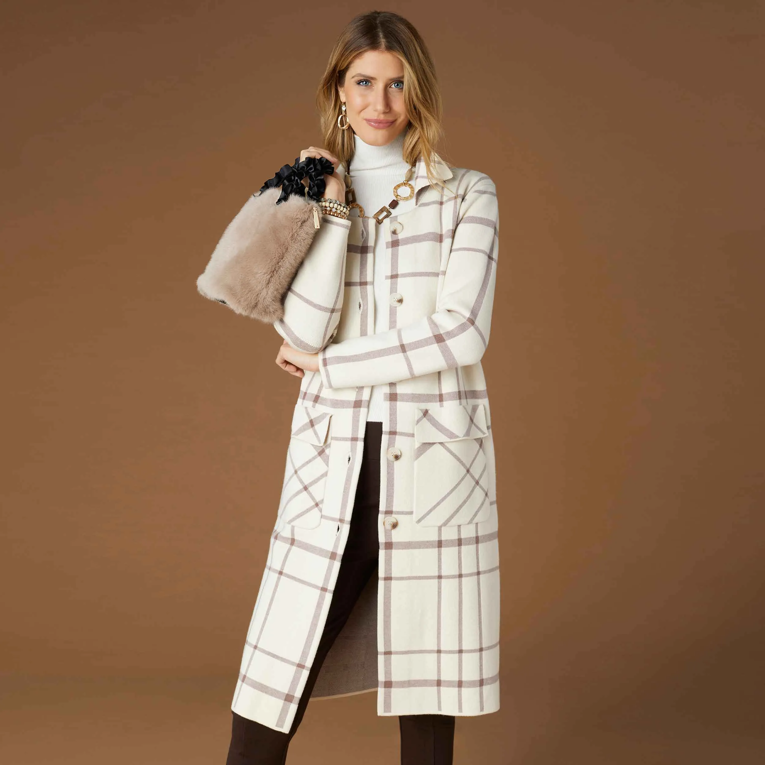 Juliana Double Knit Long Coat - Cream/Mushroom