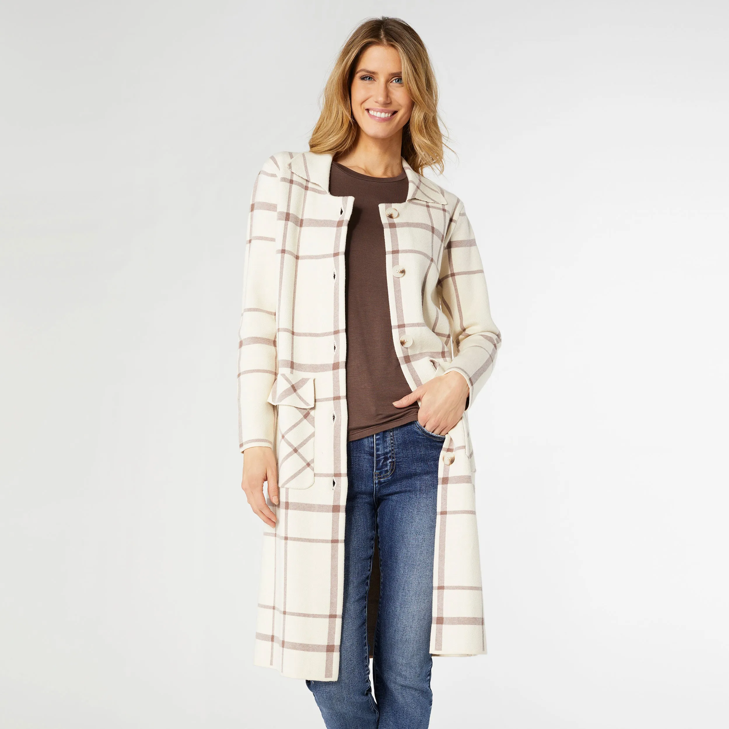 Juliana Double Knit Long Coat - Cream/Mushroom