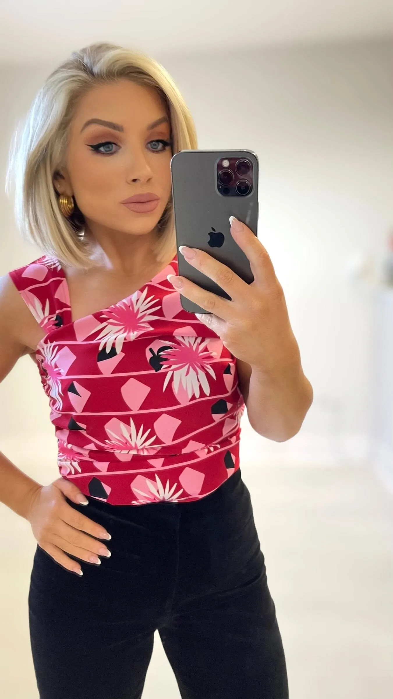 KELLI PRINT TOP - RED/PINK