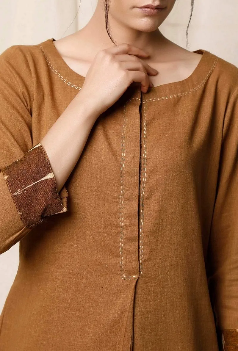 Khaki Cotton Slub Kurta