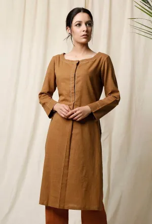 Khaki Cotton Slub Kurta