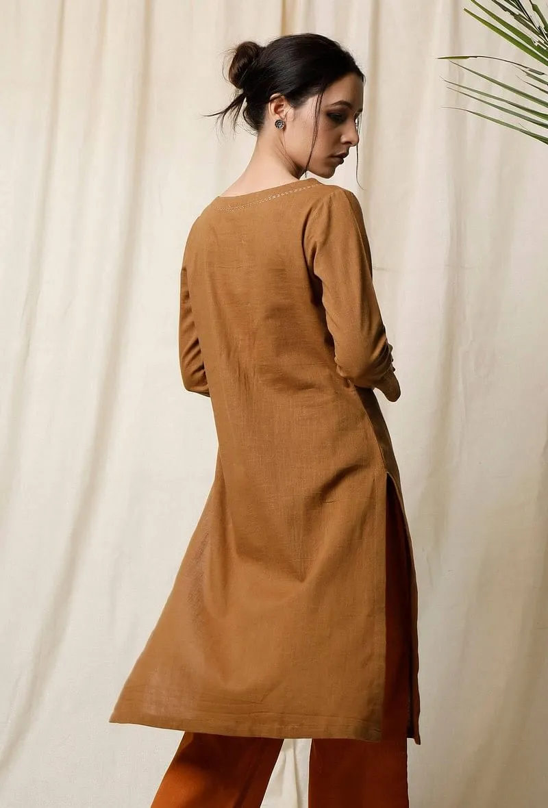 Khaki Cotton Slub Kurta