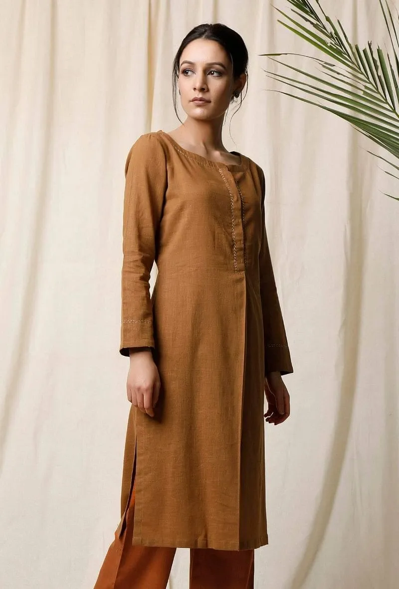 Khaki Cotton Slub Kurta
