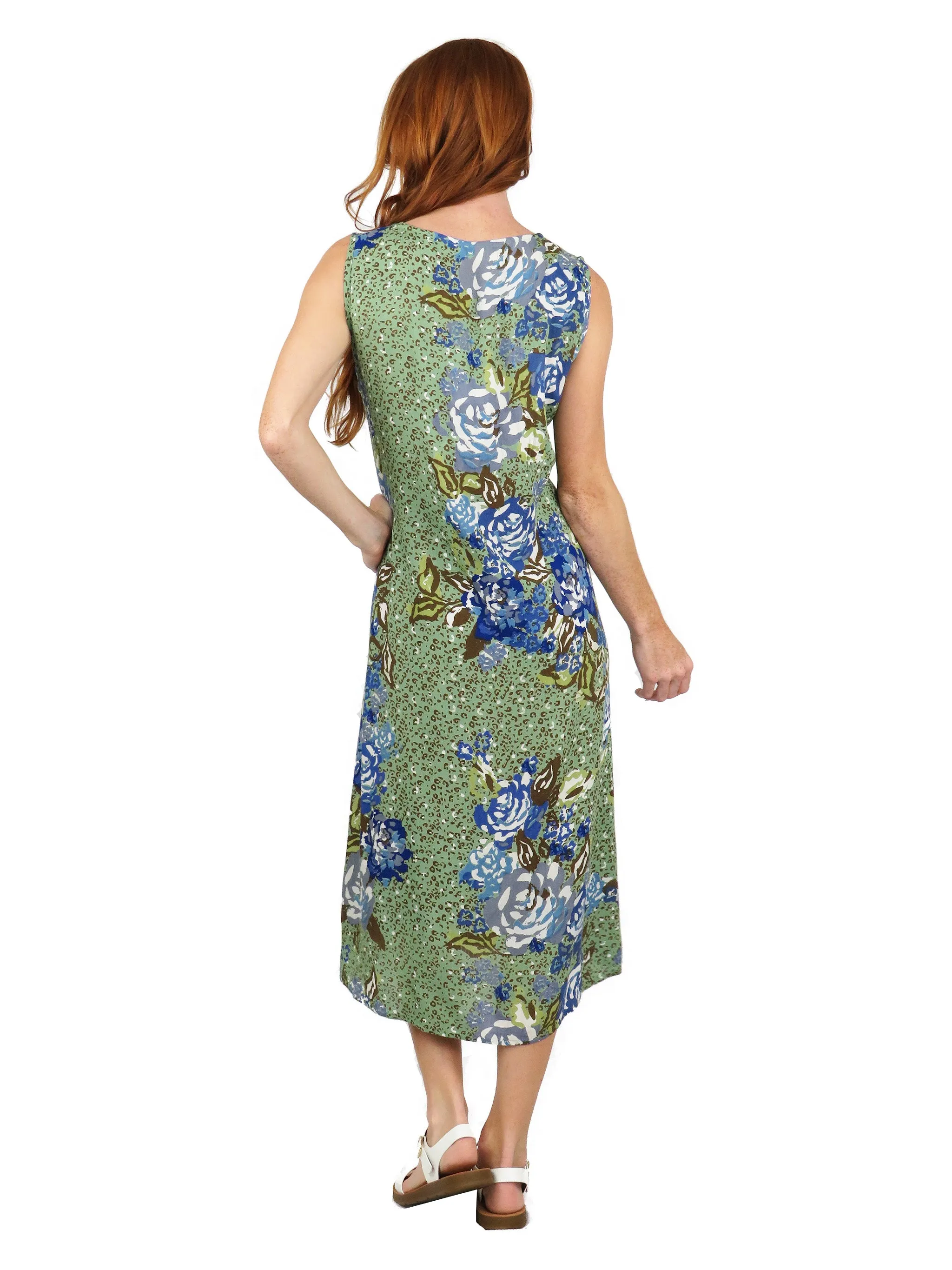 La Cera Sleeveless V-Neck Artistic Floral Dress