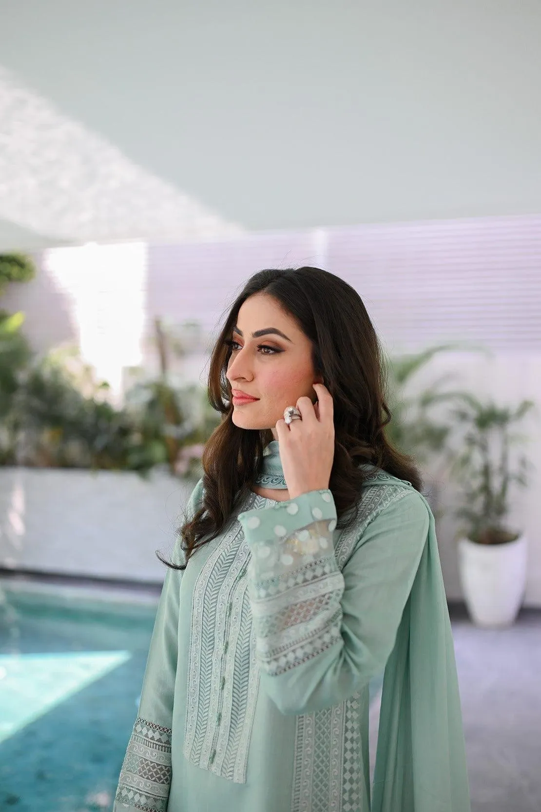 Leon - Emilia - Light Blue - Embroidered - 3 Piece