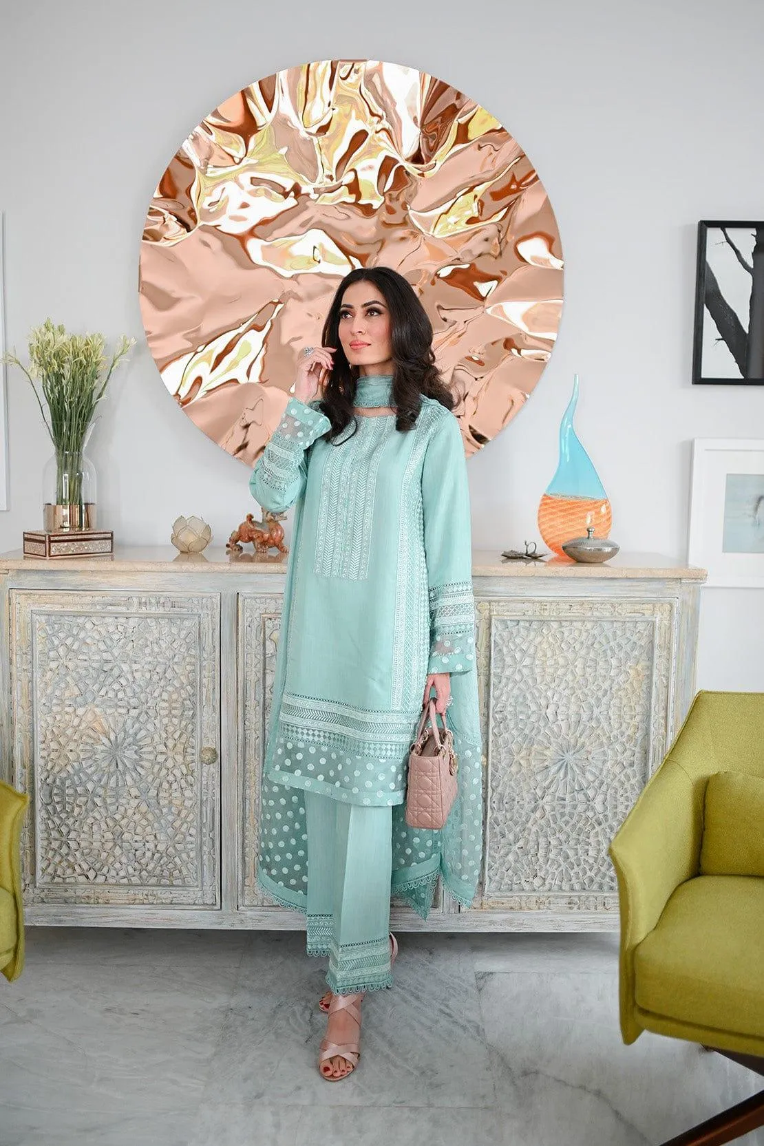 Leon - Emilia - Light Blue - Embroidered - 3 Piece