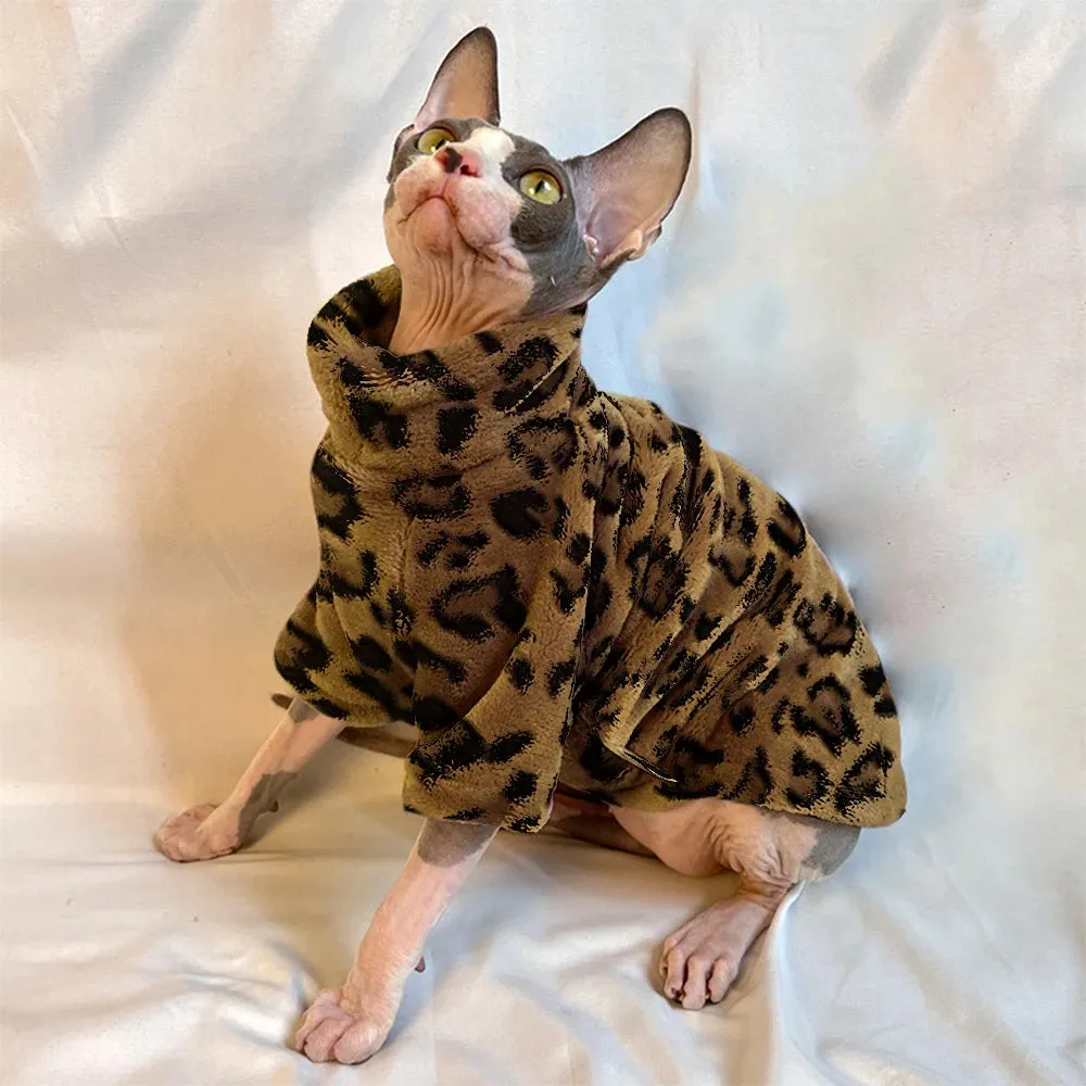 Leopard Print Winter Clothes for Sphynx Cats