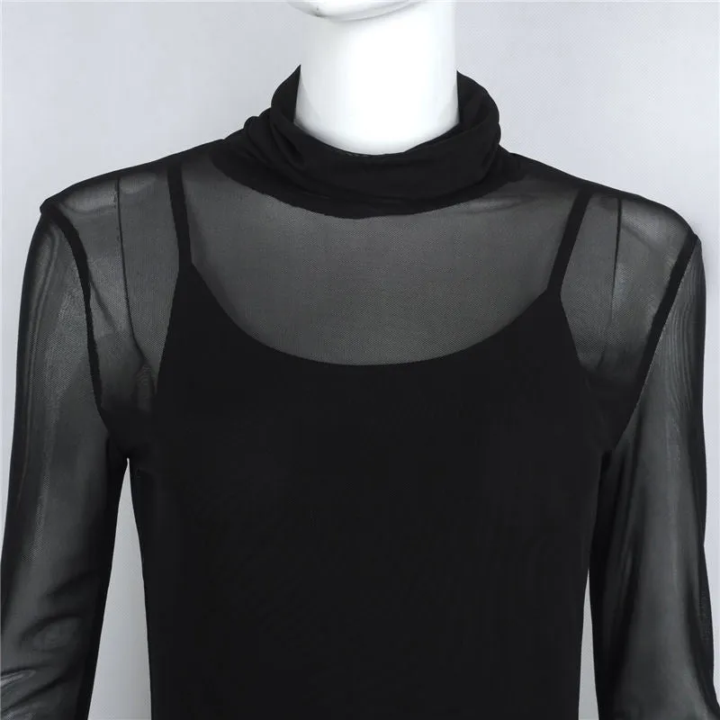 Long Sleeved Bodycon Mesh Dress