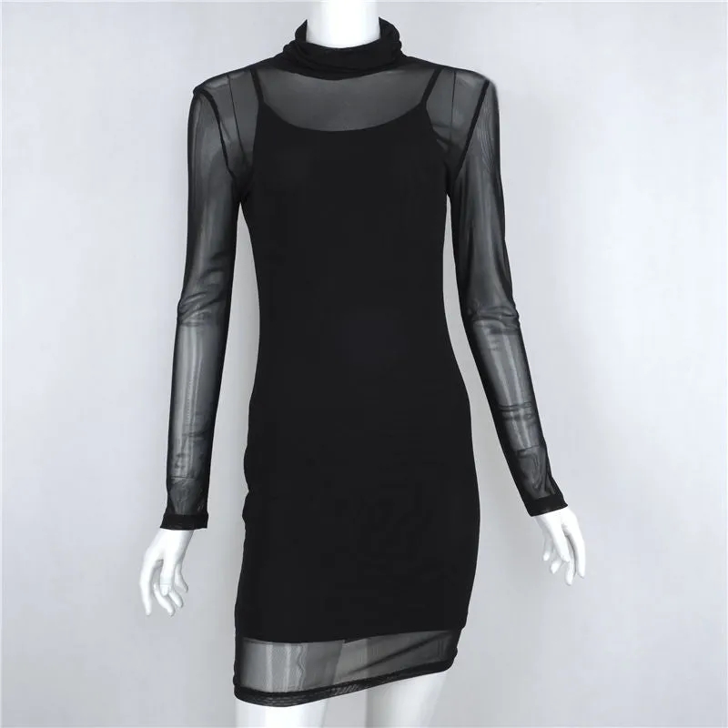 Long Sleeved Bodycon Mesh Dress