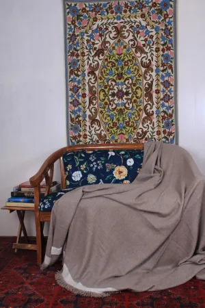 Madalynn Taupe Tone Double Pashmina  Blanket With Ivory Band