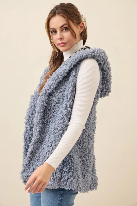 Mae Curly Fur Hooded Vest BLUE