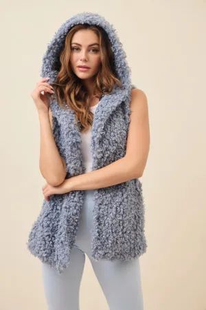 Mae Curly Fur Hooded Vest BLUE