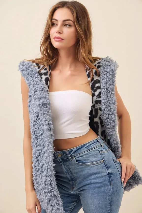 Mae Curly Fur Hooded Vest BLUE