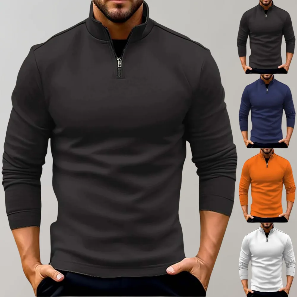 Men's Casual Stand-Up Collar Knitted Sweater in Solid Colour | Ideal for Autumn/Winter