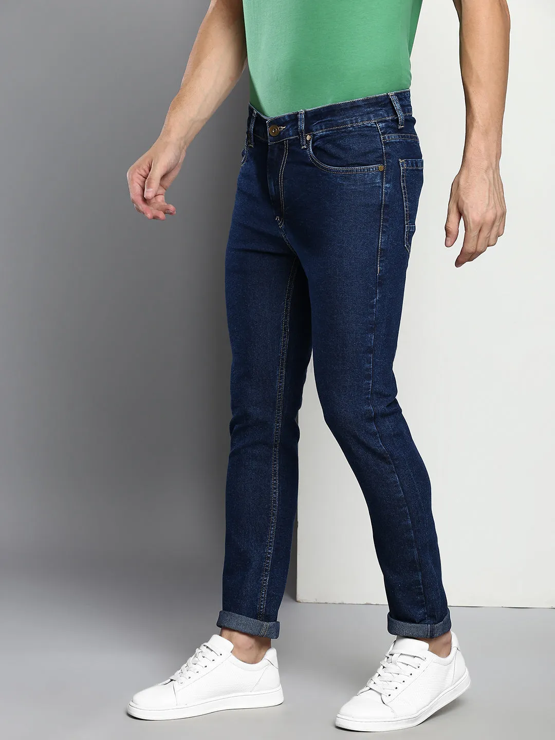 Men's Medium Blue Slim Fit Mid Rise Denim Jeans