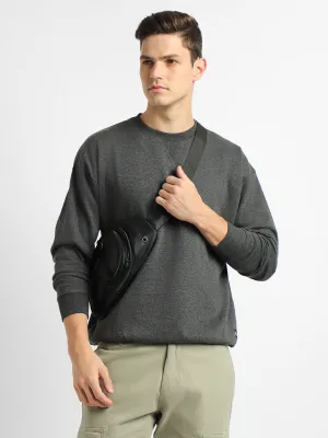 Men's Mock Neck Relaxed Fit Solid Dark Grey Sweatshirt