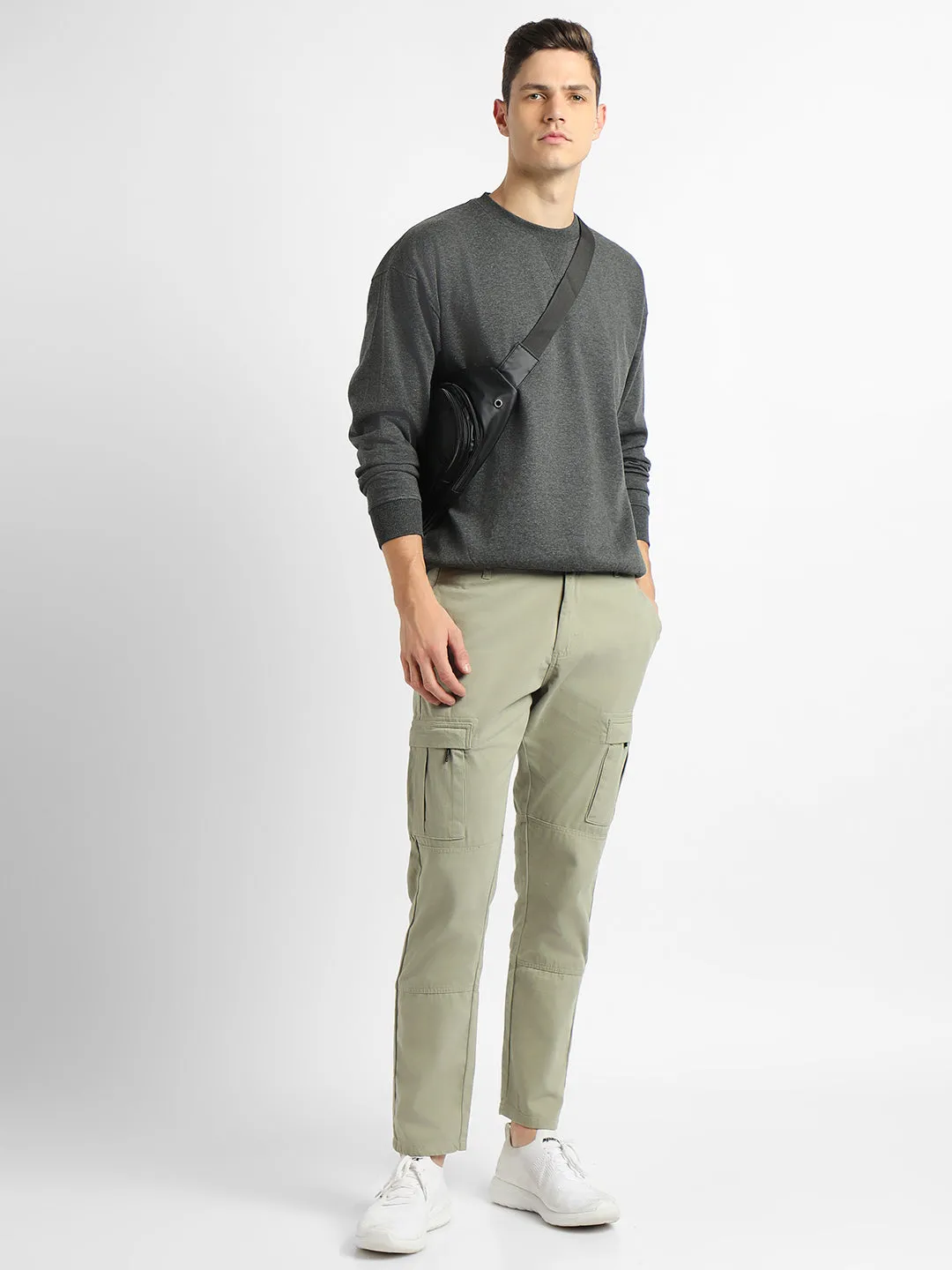 Men's Mock Neck Relaxed Fit Solid Dark Grey Sweatshirt