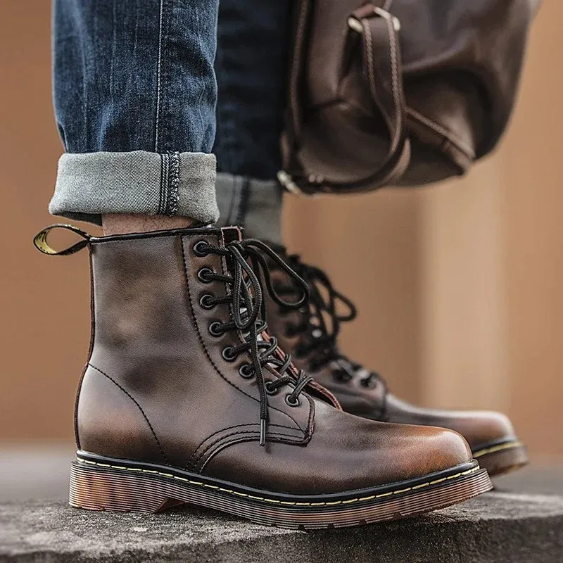 Men's Thick Sole Lace Up Vegan Leather Winter Boots  | Ideal for Autumn/Winter
