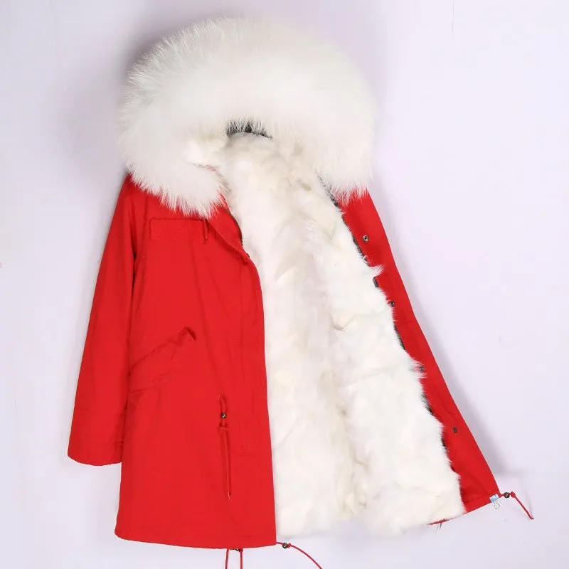 Men's Winter Casual Cotton Long Hooded Parka With Fox Fur