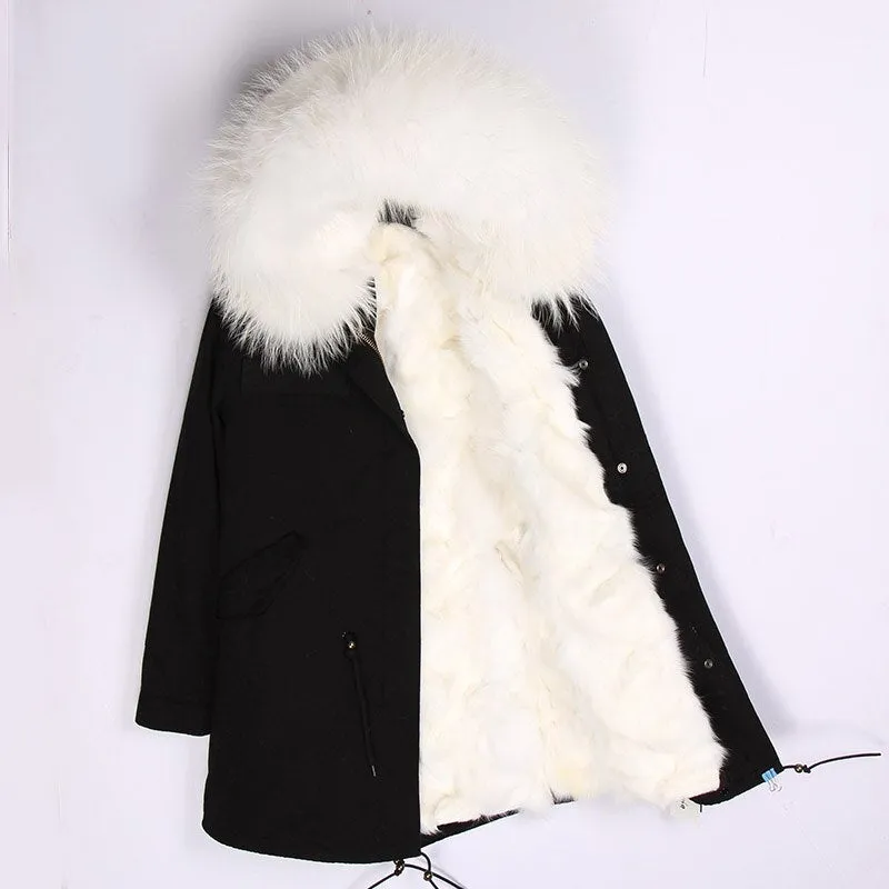 Men's Winter Casual Cotton Long Hooded Parka With Fox Fur