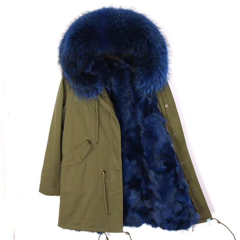 Men's Winter Casual Cotton Long Hooded Parka With Fox Fur