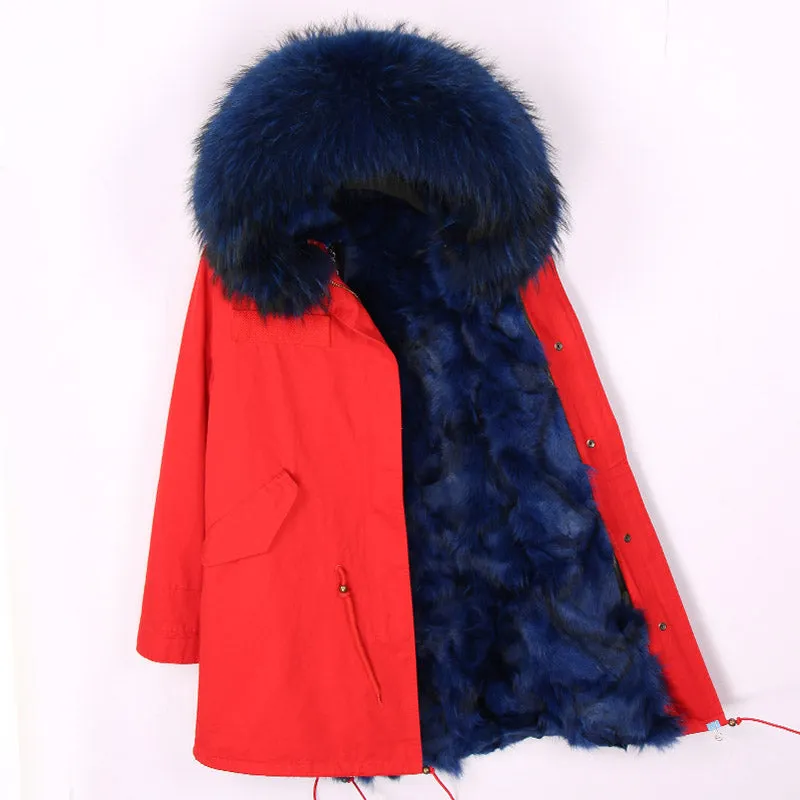 Men's Winter Casual Cotton Long Hooded Parka With Fox Fur