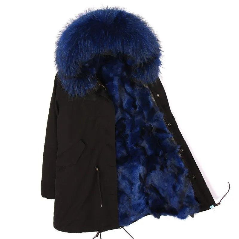 Men's Winter Casual Cotton Long Hooded Parka With Fox Fur
